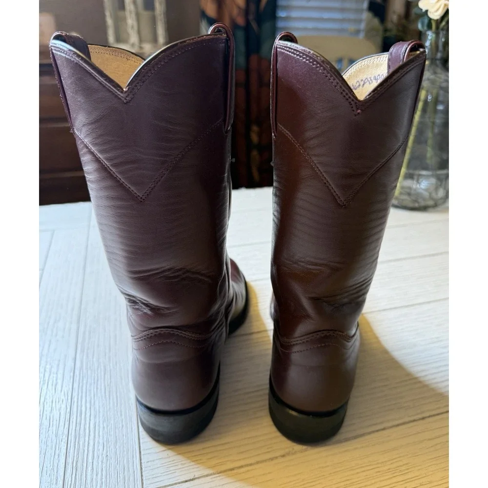Justin Vintage Roper Boots Women's / Kids 4 B Made In‎ USA L3068 Maroon Leather
